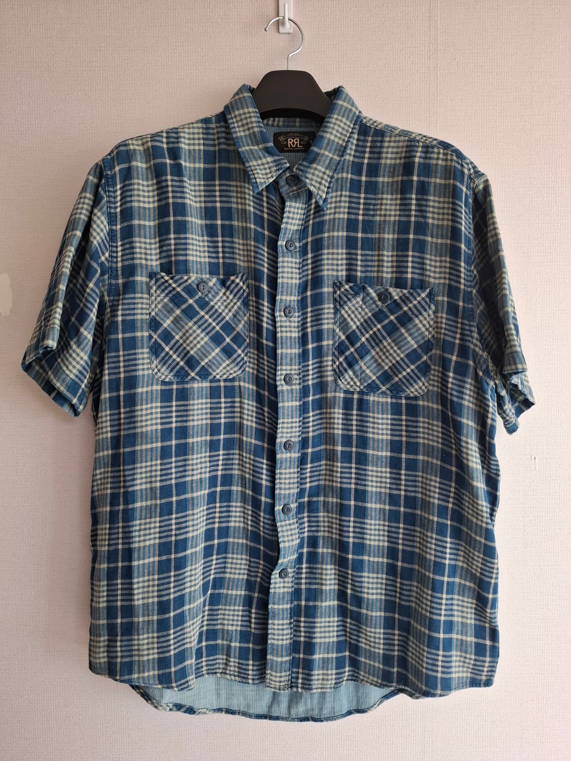 XL RRL 더블알엘 인디고 플래드 더블페이스 블루 체크 반팔 셔츠 상품이미지1