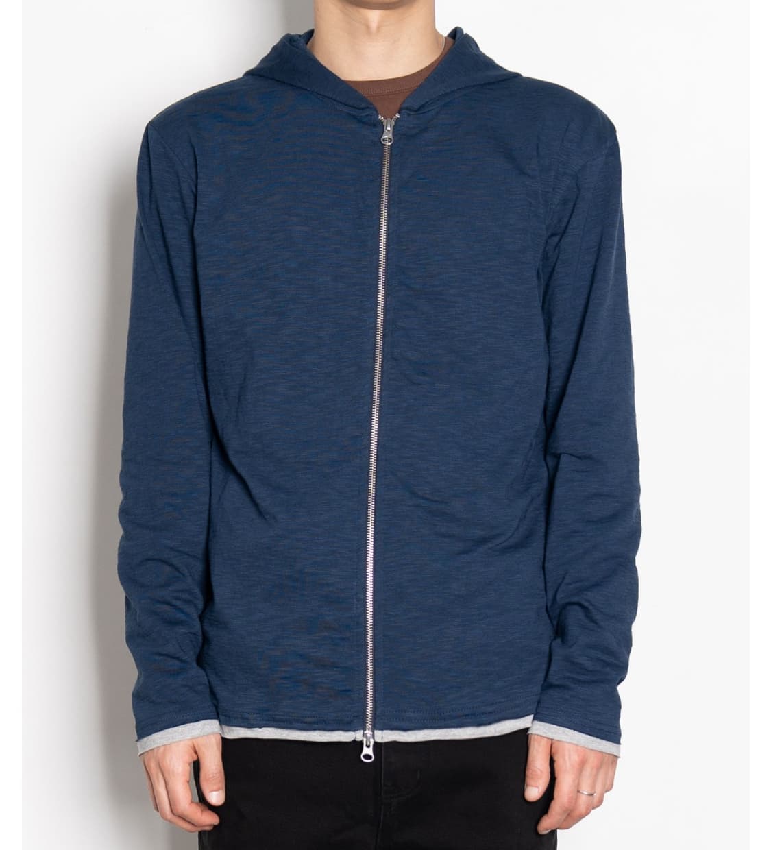 [2] Cutoff Layered Hoodie Zip (Navy) 상품이미지1