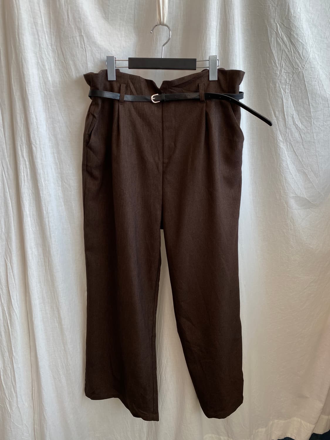 브라운 벨티드 와이드밴딩팬츠(XL 상품이미지1