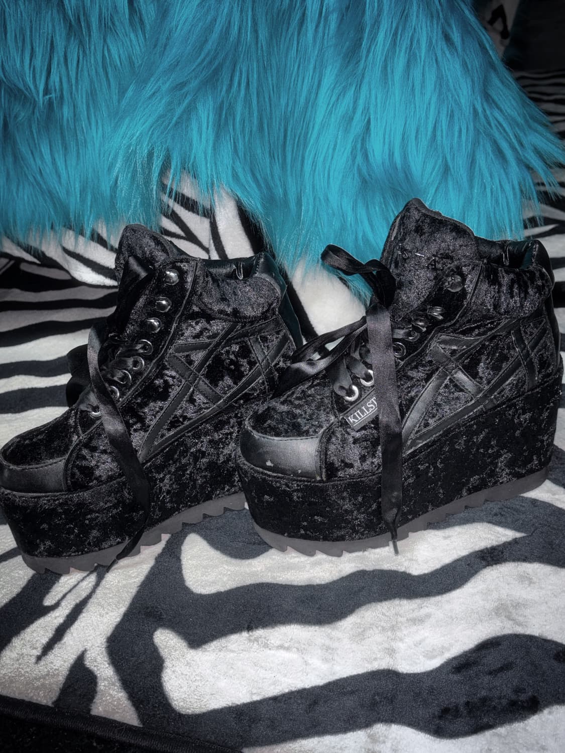 [Killstar]킬스타 벨벳 웨지통굽 부츠 블랙 상품이미지4