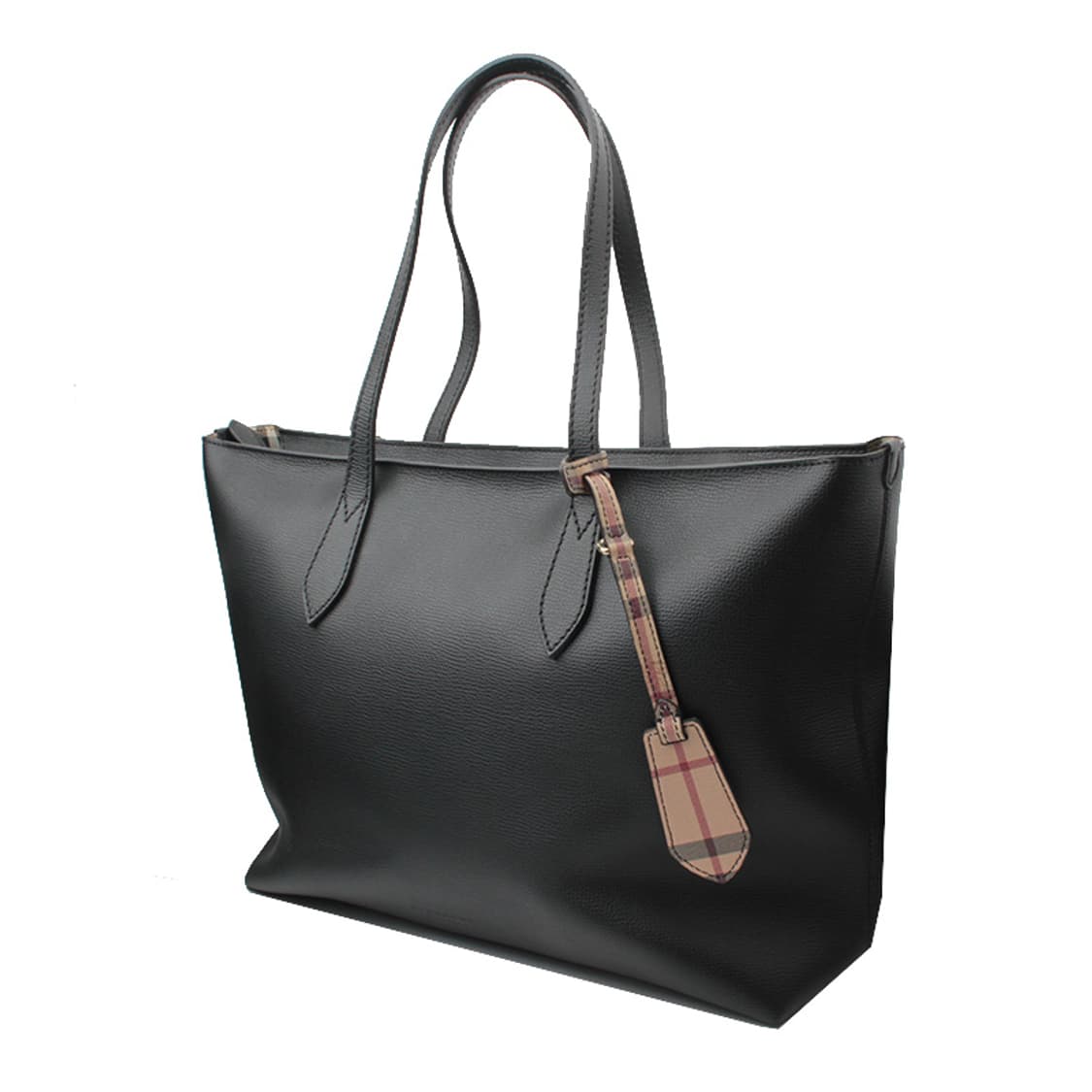 버버리 블랙 레더 체크 백참 쇼퍼백 상품이미지2