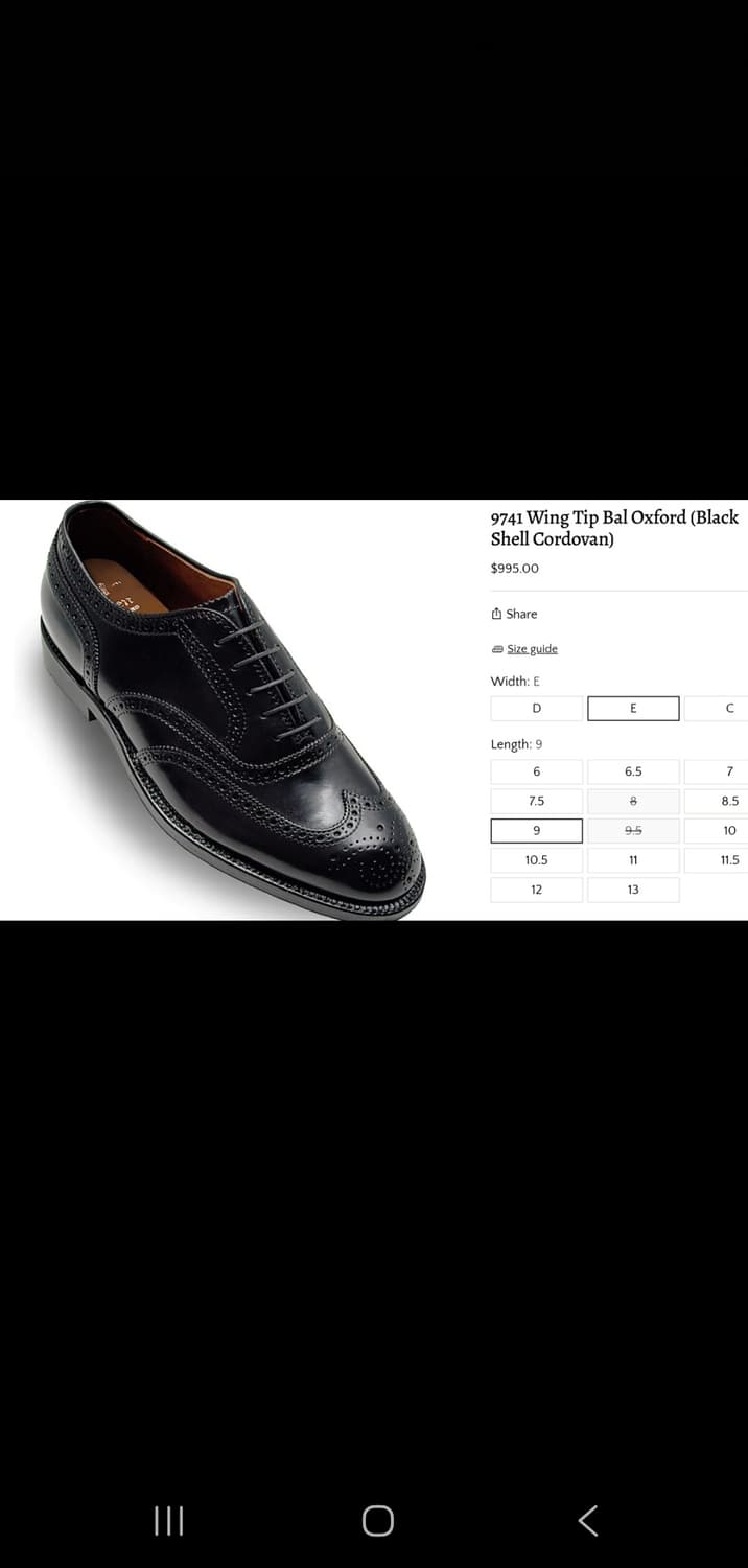 [판매] alden 9741 알든 9741 쉘 코도반 윙팁 발모랄 9 E 상품이미지2