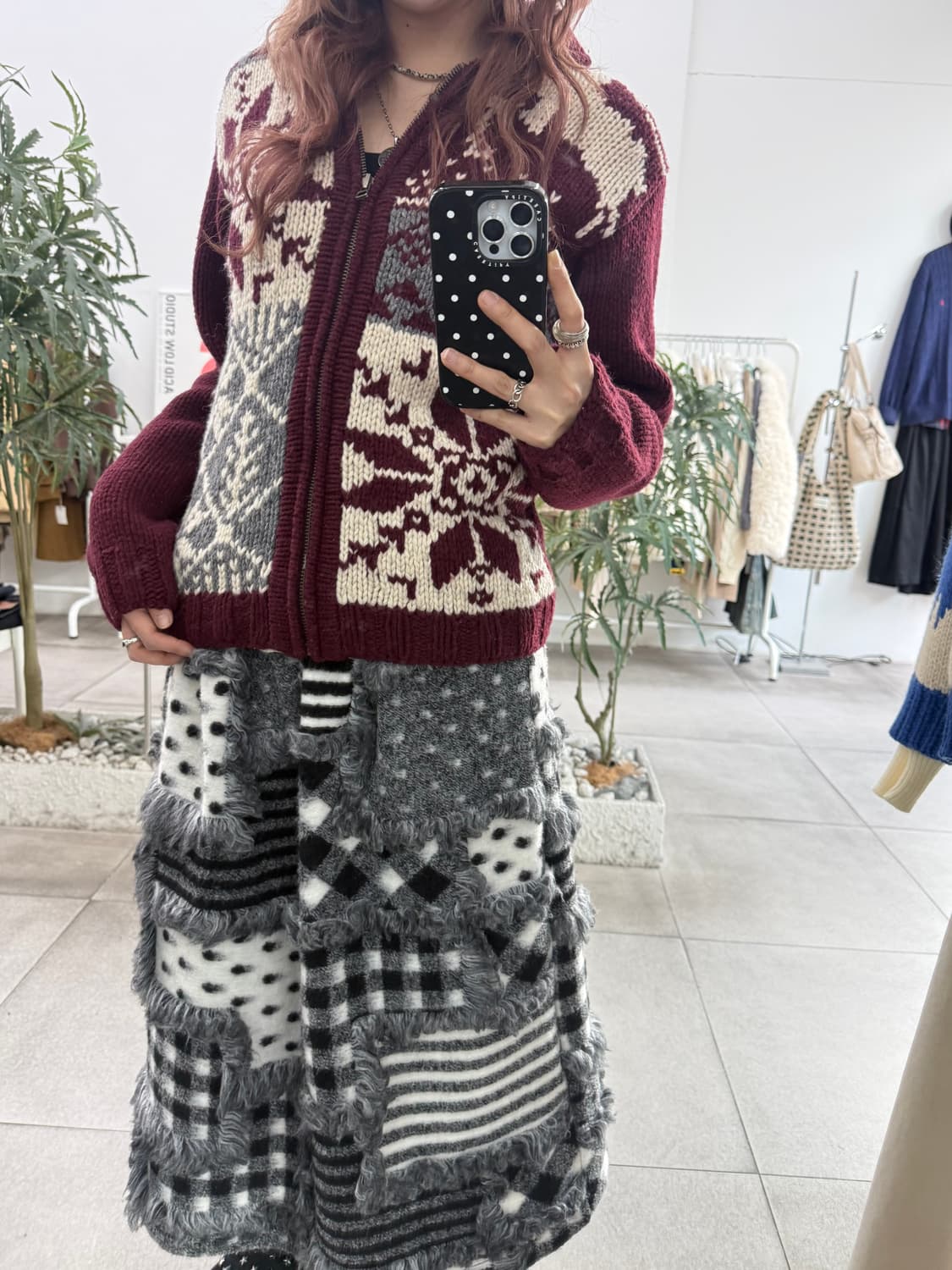 JPN chaps 울 혼방 버건디 노르딕 코위찬 니트집업 상품이미지2