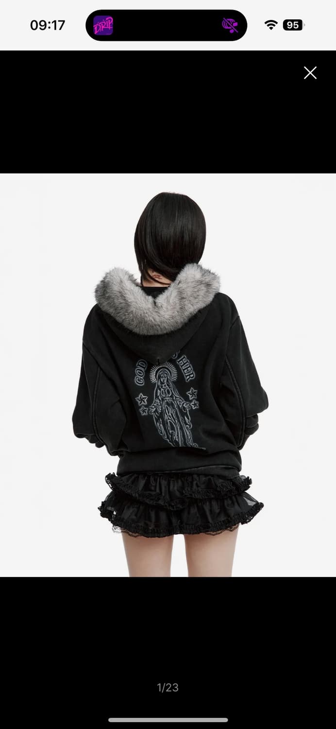 러프넥 블레스 퍼 집업 후디 차콜 후드집업 퍼후드 상품이미지1