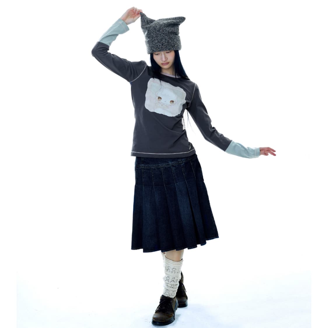 [2] 코이세이오 딥 데님 플리츠 스커트 네이비 상품이미지5