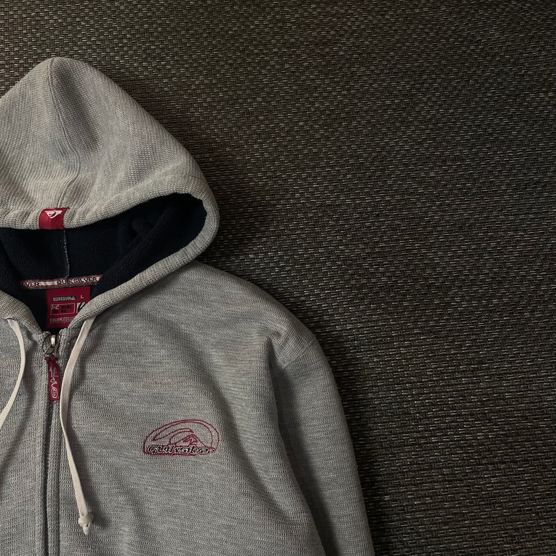퀵실버 자수로고 약기모 그레이 니트 후드 집업 L 상품이미지3