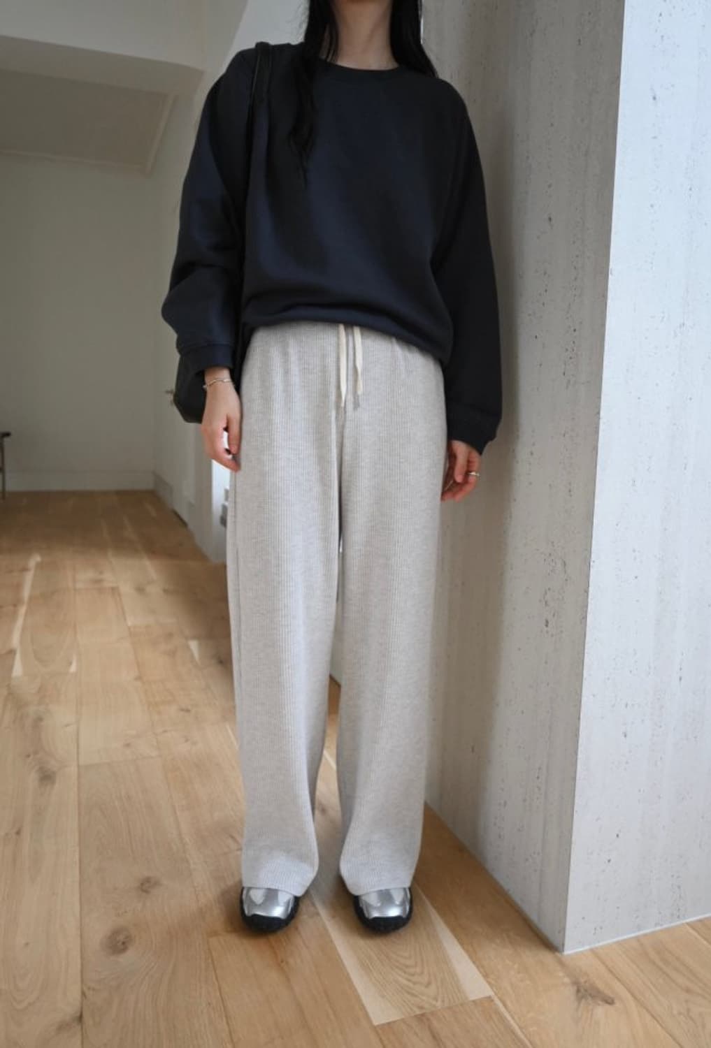 와플와이드팬츠 블랙 상품이미지2