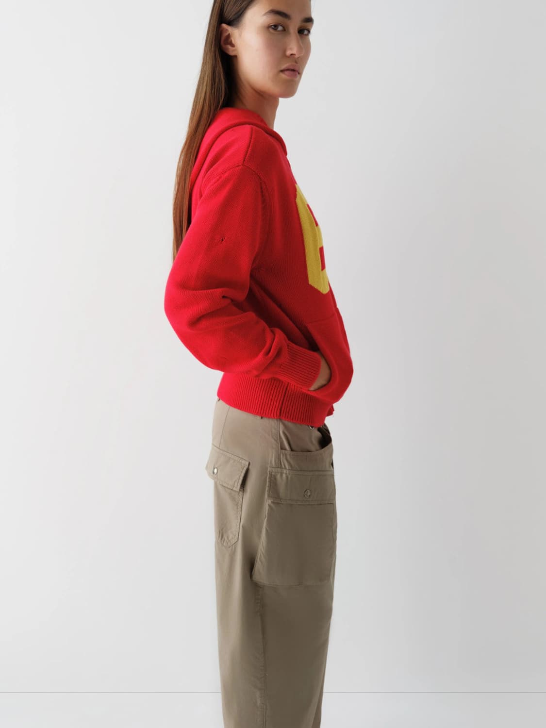 [XS,S,M]기마구아스 69 니트 후드 집업/레드 상품이미지8