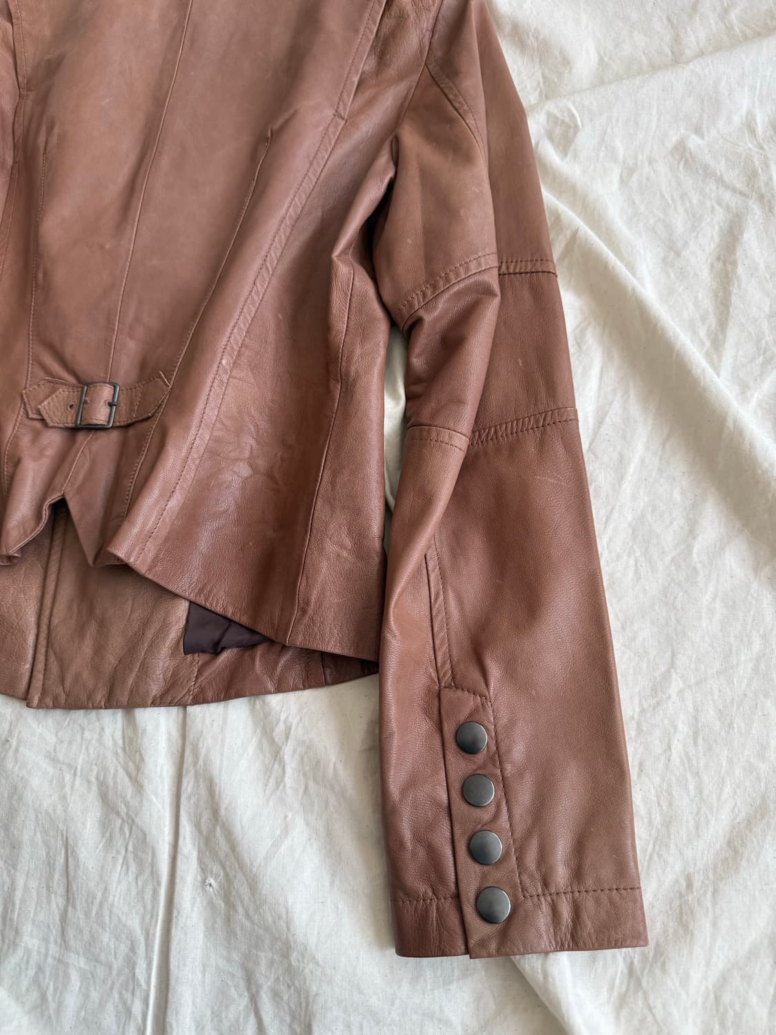 Y2k 00’s 카멜 세미크롭 양가죽 자켓 상품이미지8