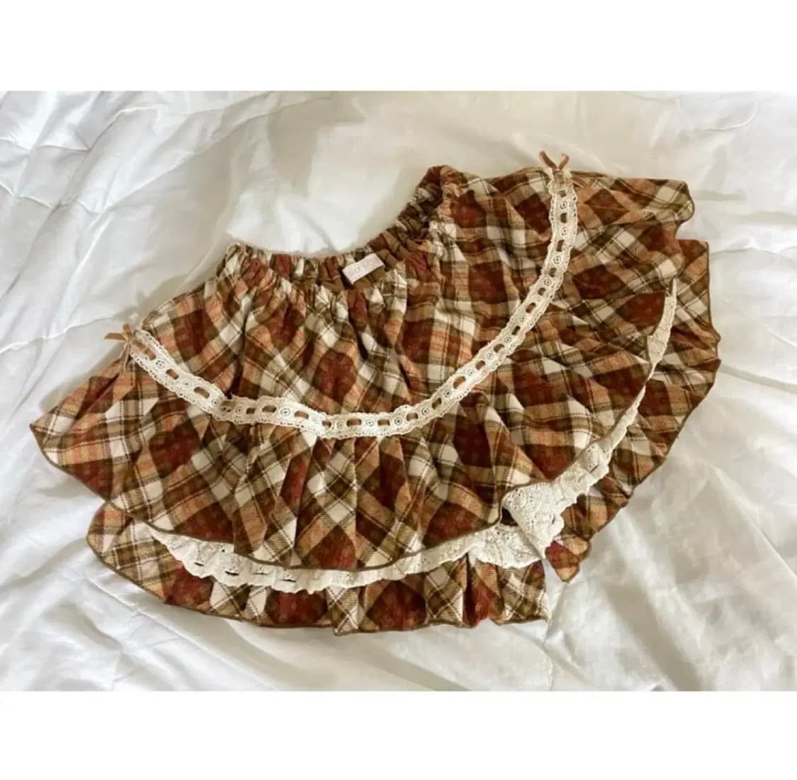 리즈리사 체크 라떼갸루 리본 브라운 큐롯 히메갸루 히메카지 아가일 상품이미지1