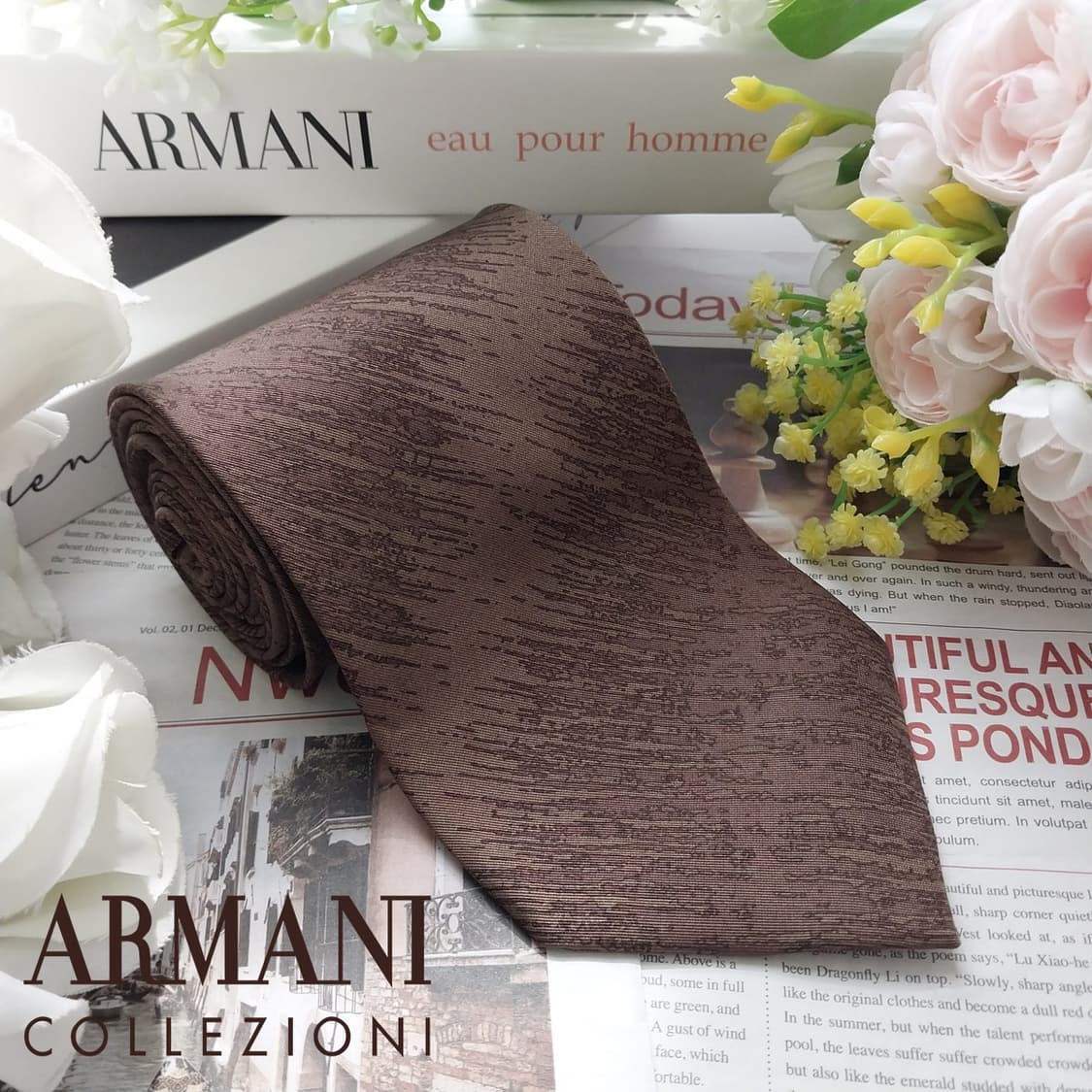 아르마니 꼴레지오니 브라운 패턴 넥타이 9.8cm A등급 K2448 상품이미지2