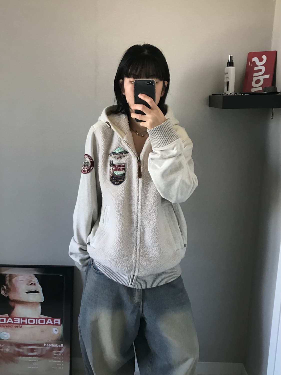 지프 클럽 패치로고 플리스 아이보리 후드집업 기모 상품이미지2