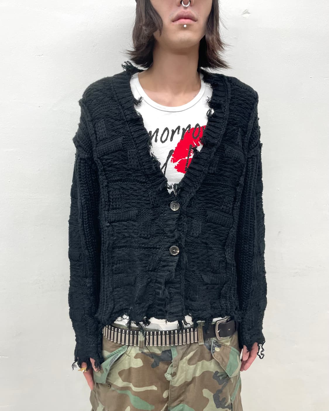 Damage Patchwork Black Cardigan  상품이미지3