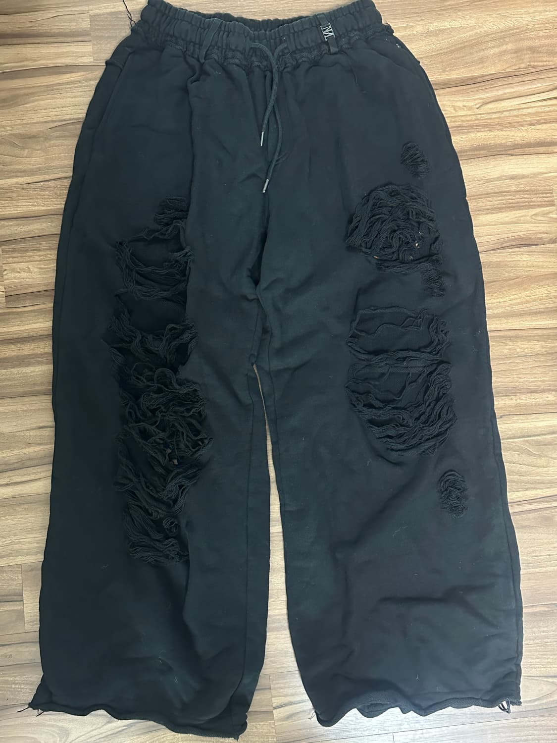 트리밍버드 스크래치 데미지 와이드 스웻 팬츠 블랙 상품이미지5