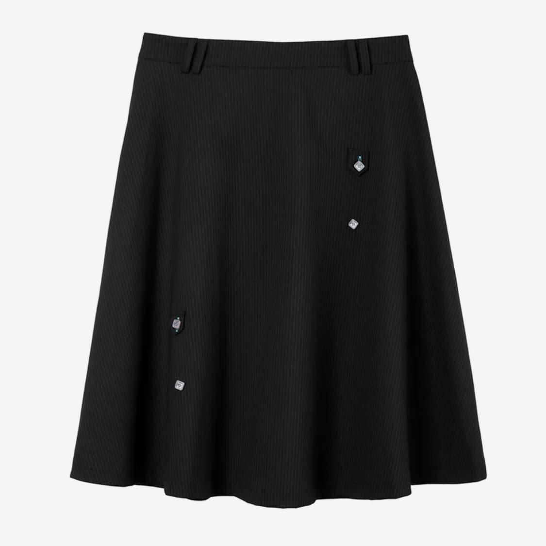 헤레틱 버튼 플레어드 미디 스커트 블랙 상품이미지2