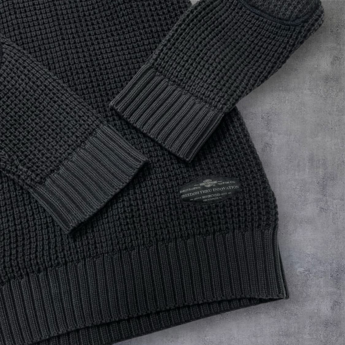 할리 데이비슨 Harley davidson 블랙 와플 하프넥 니트 M 상품이미지7