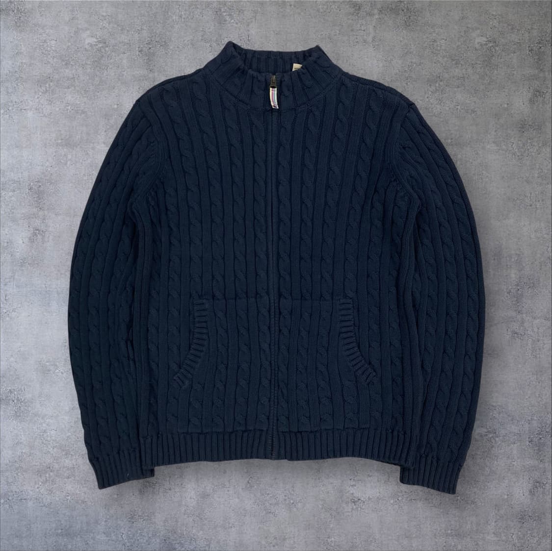 L.L Bean 네이비 컬러 미니멀 꽈배기 니트 집업 상품이미지1