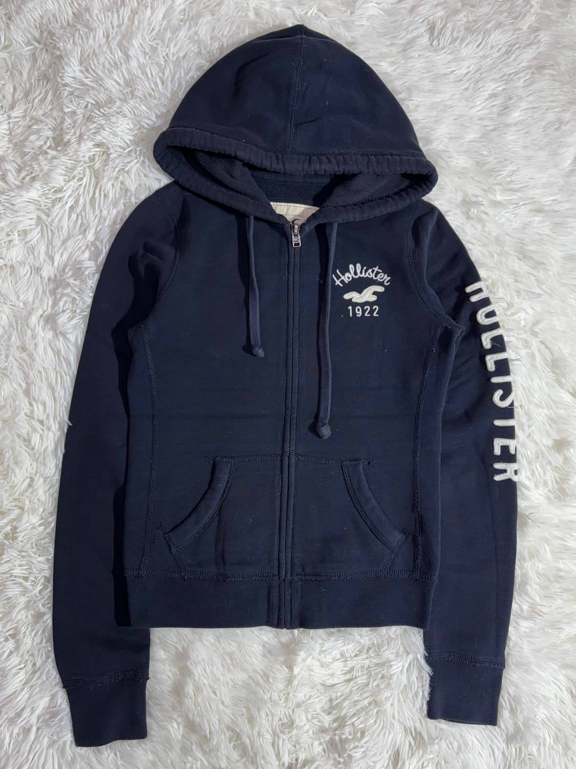 홀리스터 다크네이비 딱붙핏 사이드로고 후드집업  상품이미지3