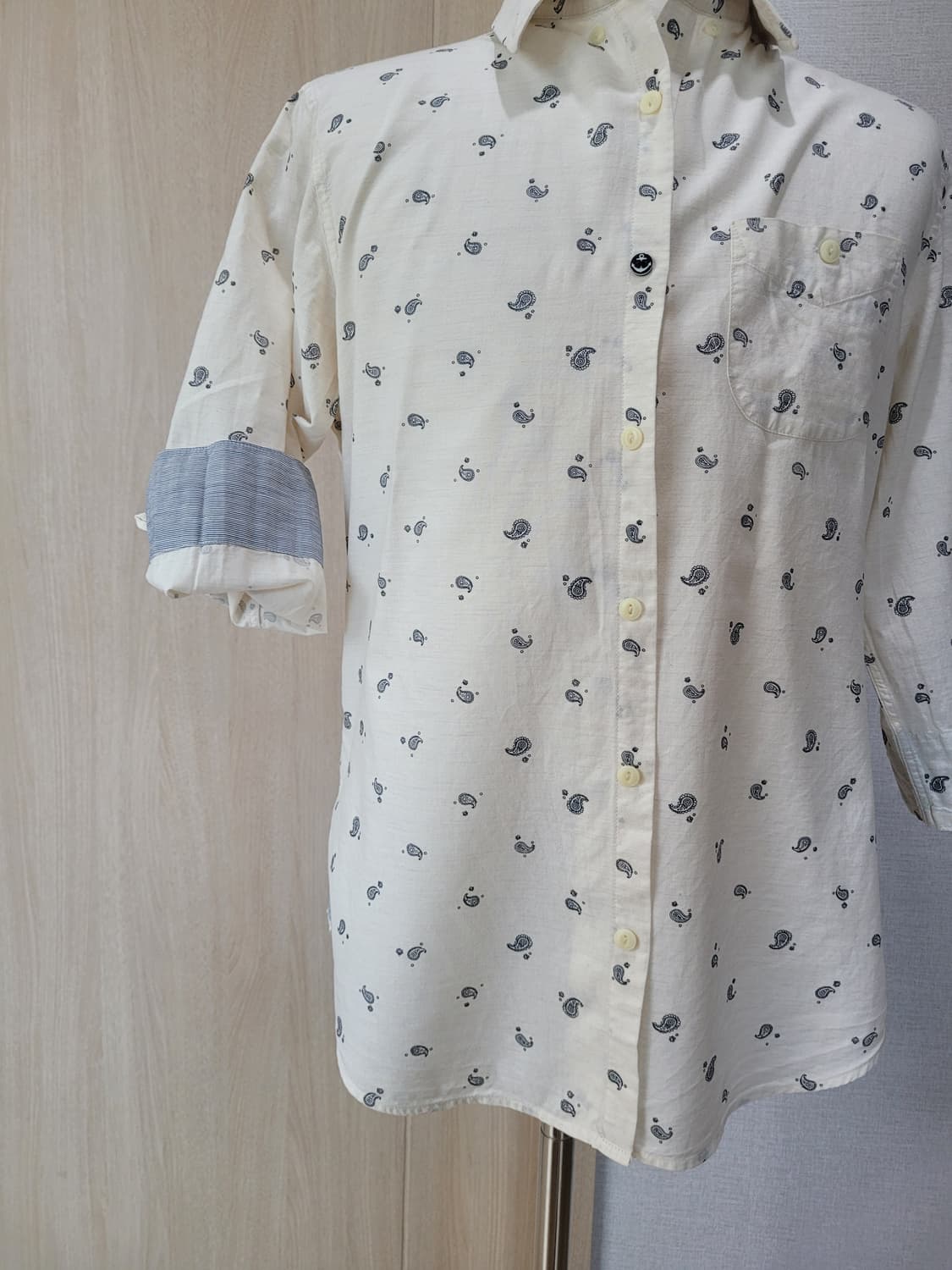 엠폴햄 Empolham 남자 페이즐리 패턴 7부 셔츠 100 아이보리  상품이미지4