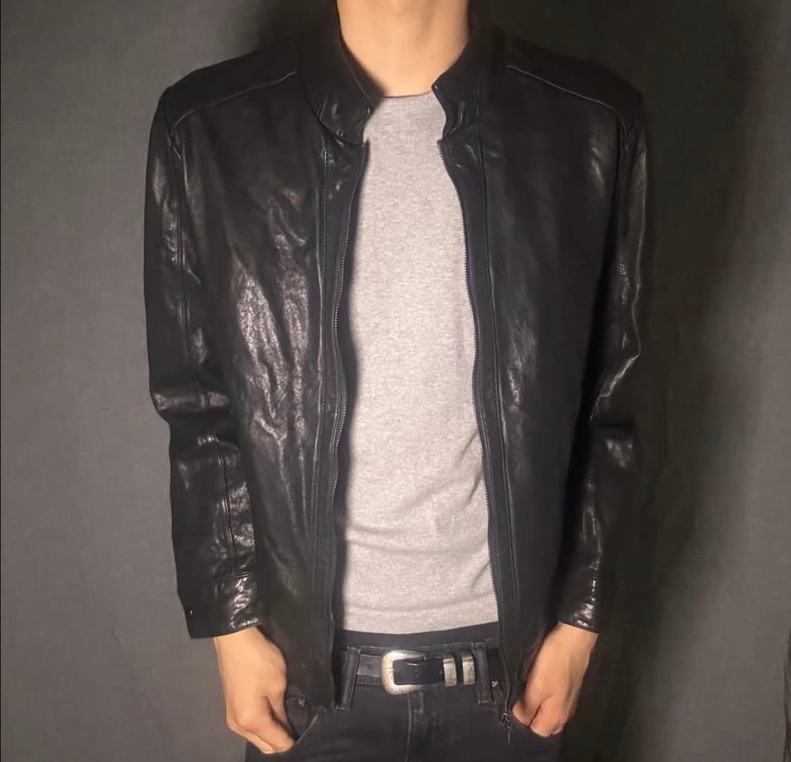 블랙 가죽 라이더 레더 자켓 상품이미지3