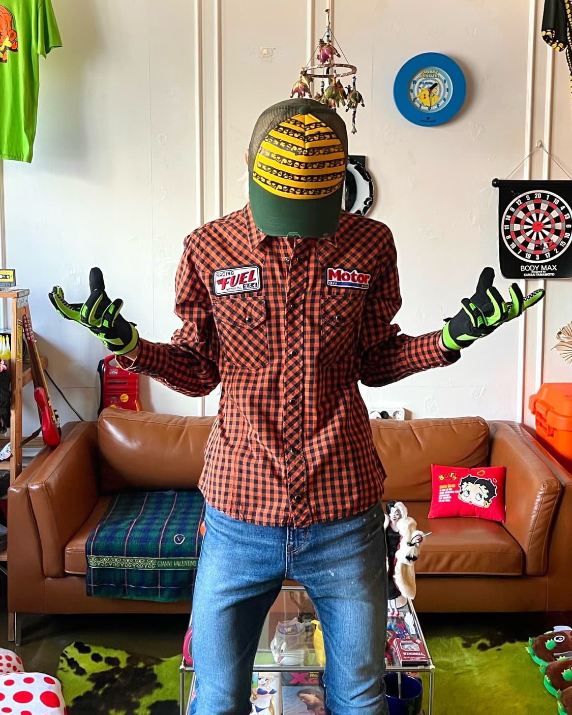 90-00s 76 Lubricants Orange Check Shirt 상품이미지2