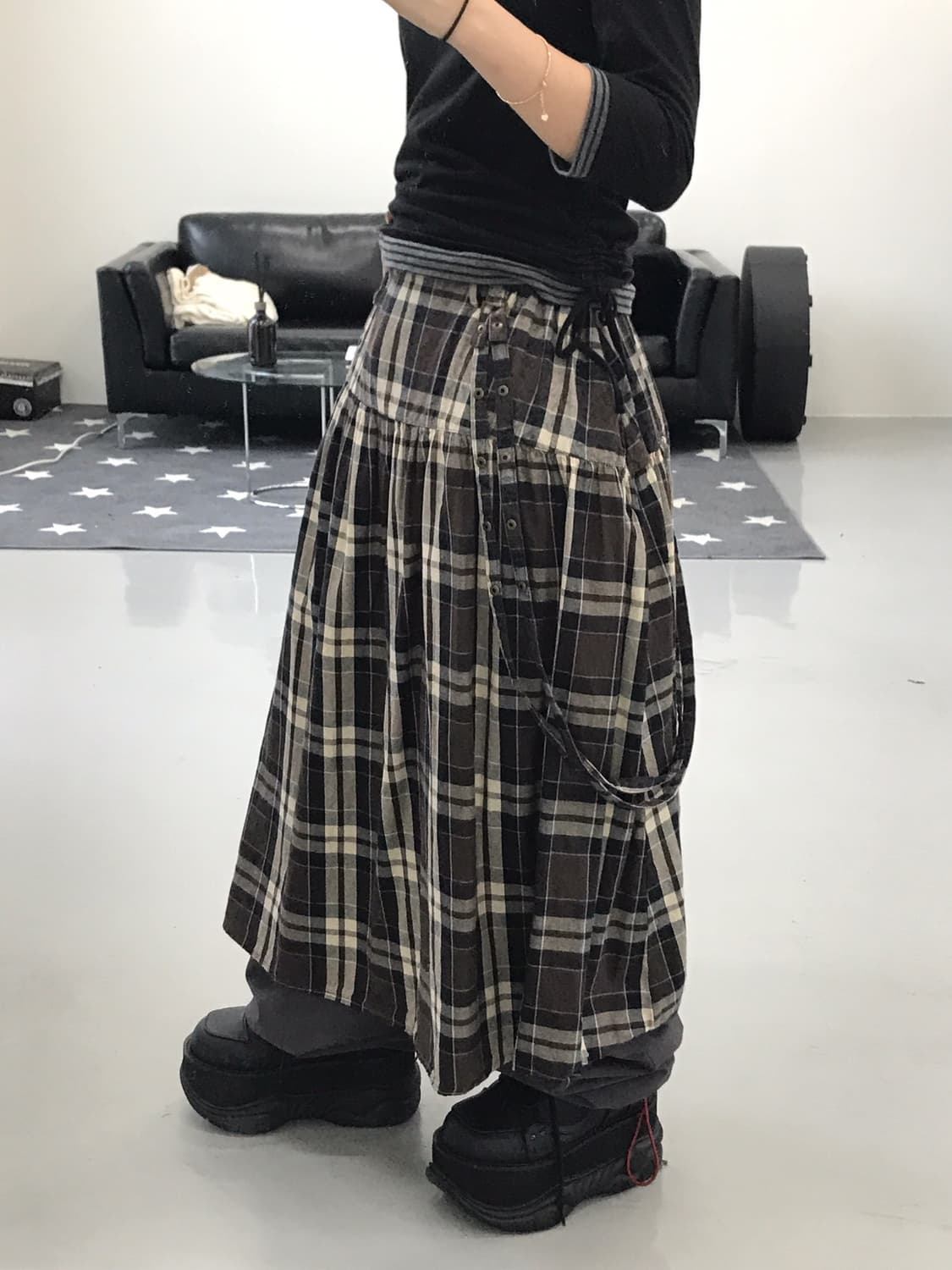 Jpn Brown Checked Long Skirts 상품이미지2