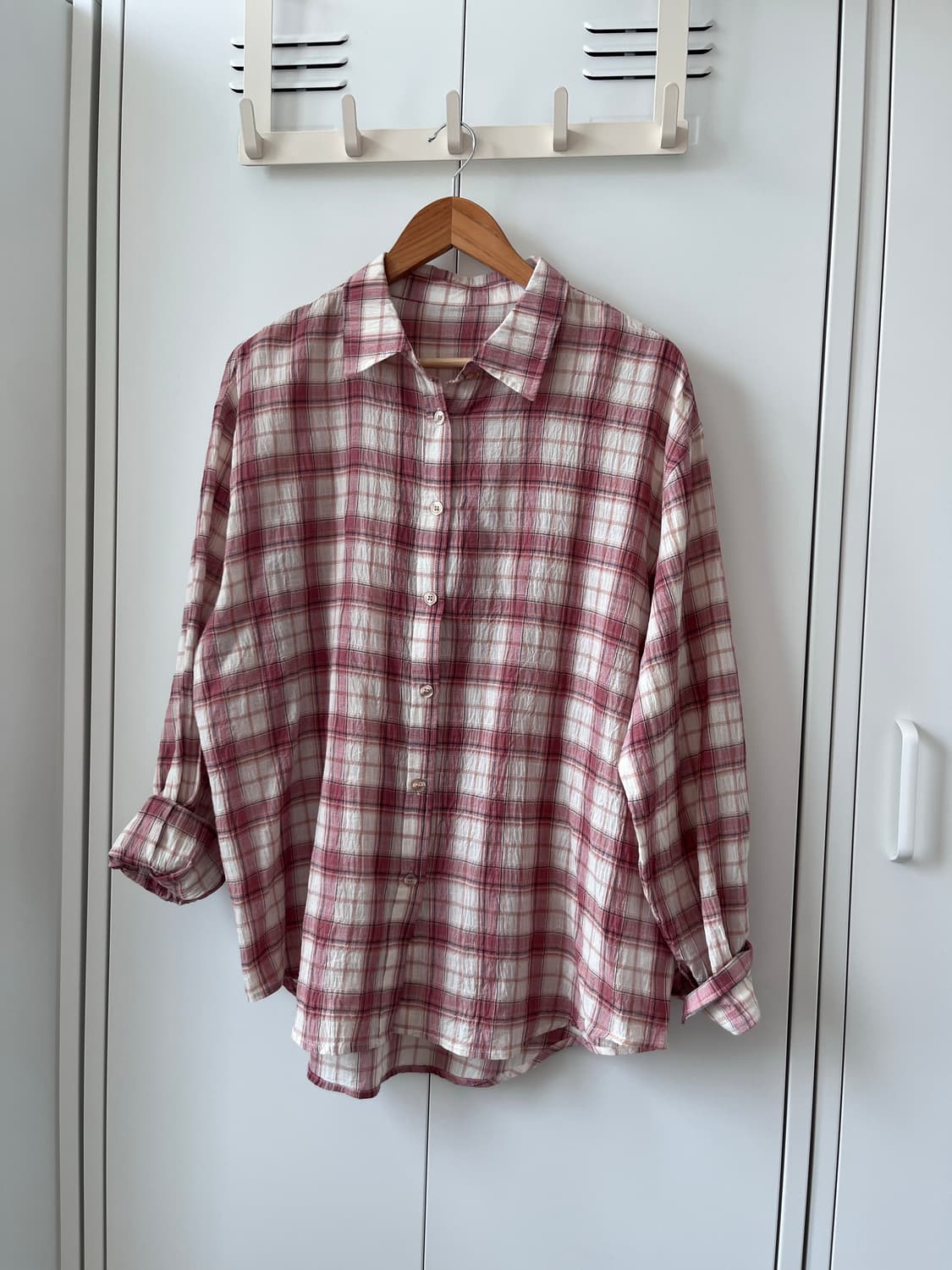 Earth music 얼스뮤직 분홍 체크 남방 셔츠 상품이미지4