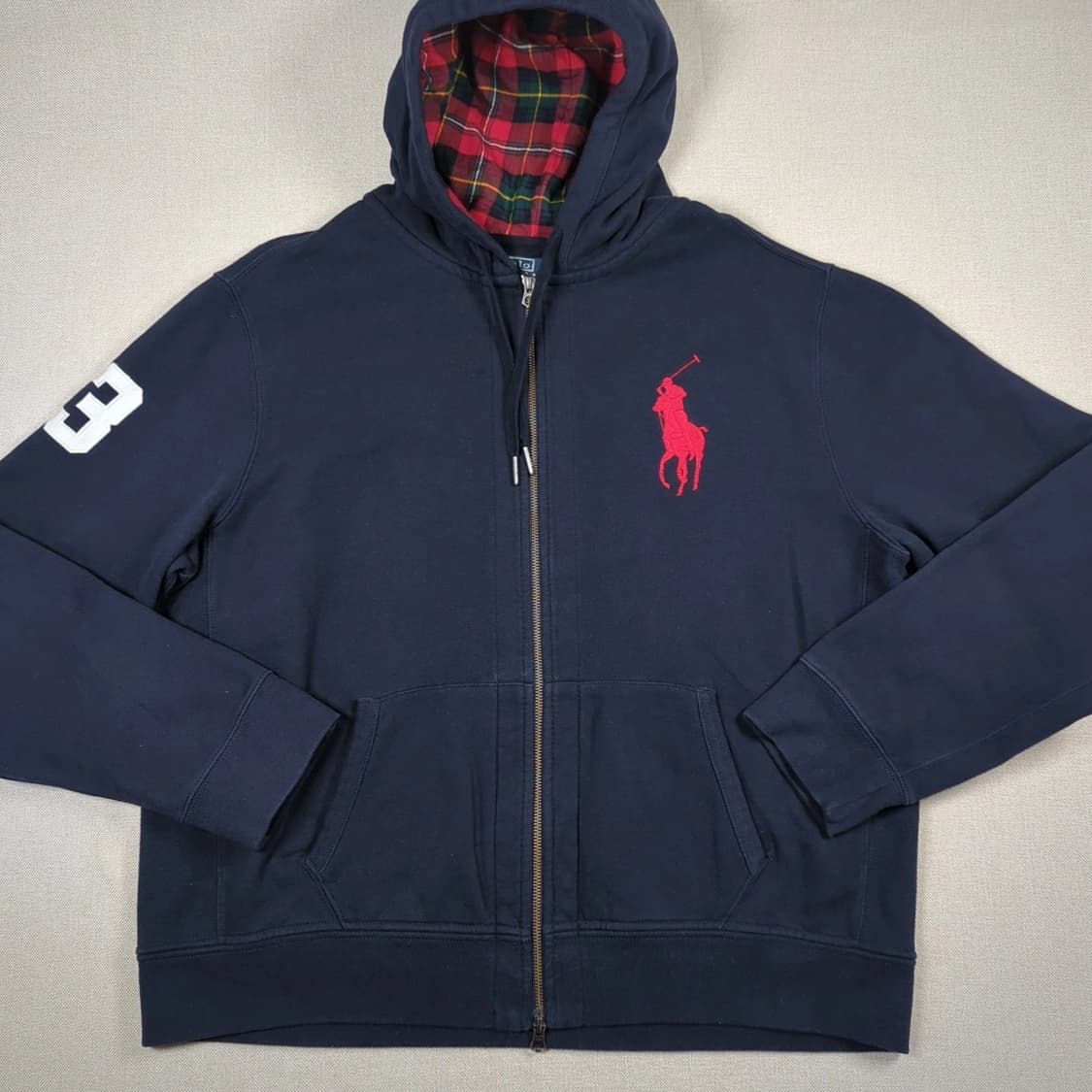 폴로 랄프로렌 빅포니 체크패턴 후드집업 네이비 상품이미지1