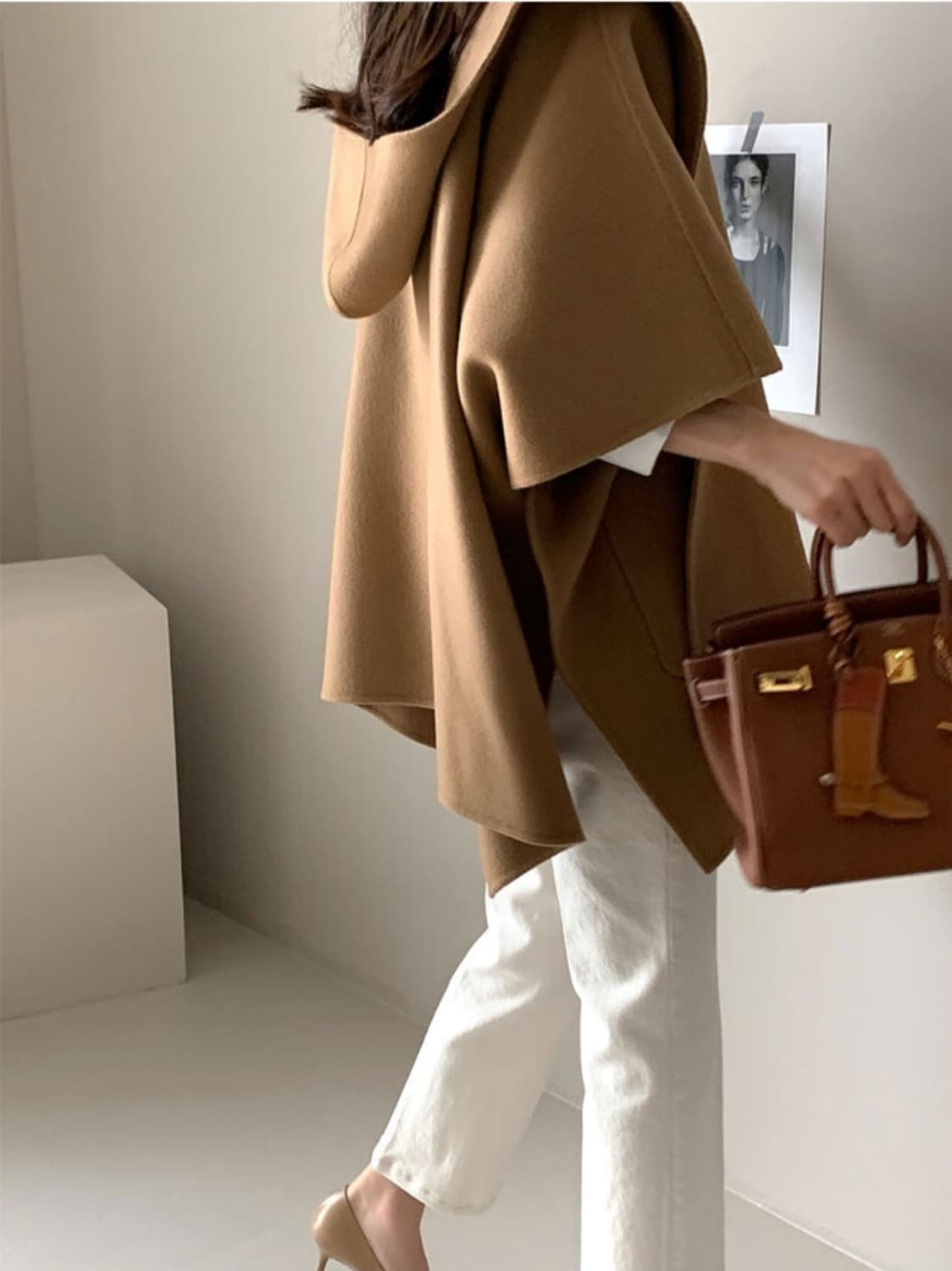 새상품) 데일리룩 로로피아 케이프코트 애쉬그레이 울캐시 상품이미지5