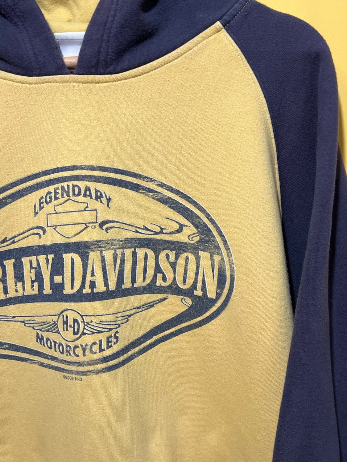 00s [L] 할리데이비슨 레전더리 래글런 배색 후드티셔츠 상품이미지4