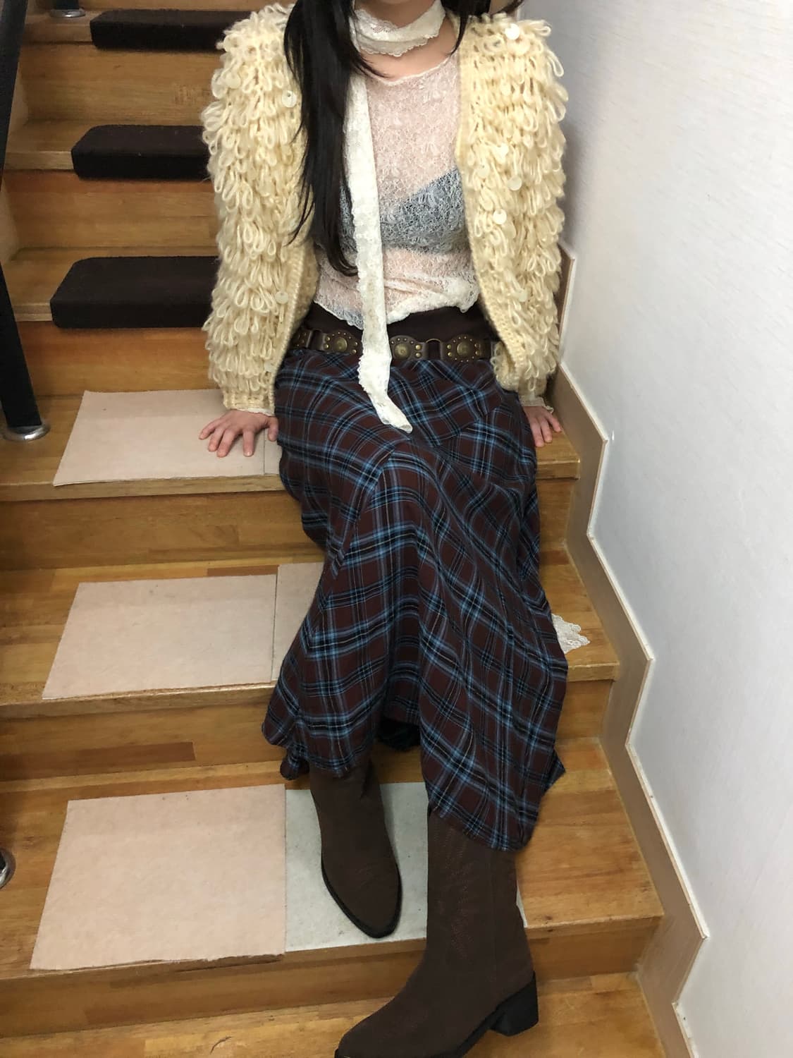 빈티지 아이보리 스팽글 퍼 자켓 상품이미지4