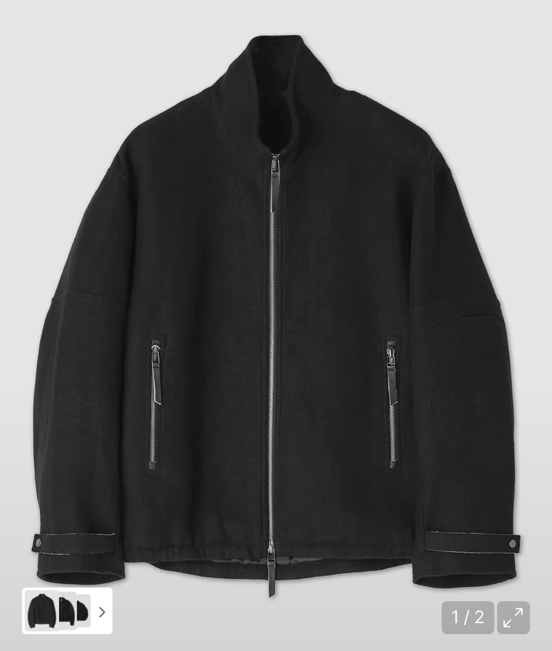 [쿠어] 울 스탠카라 집업 블루종 자켓 (블랙/S) 상품이미지4