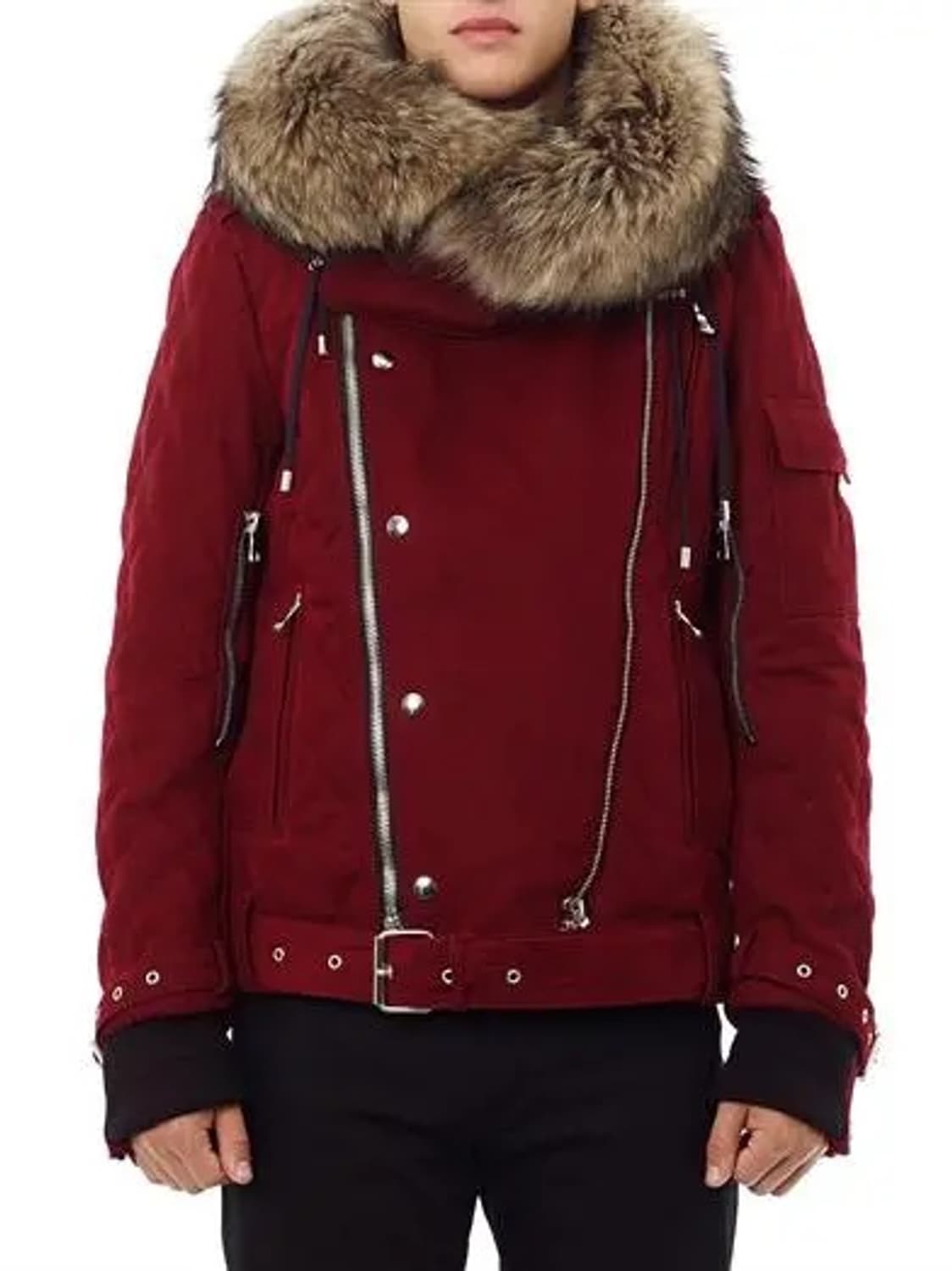 발망 라쿤 퍼 트리밍 후드 바이커 자켓 상품이미지3