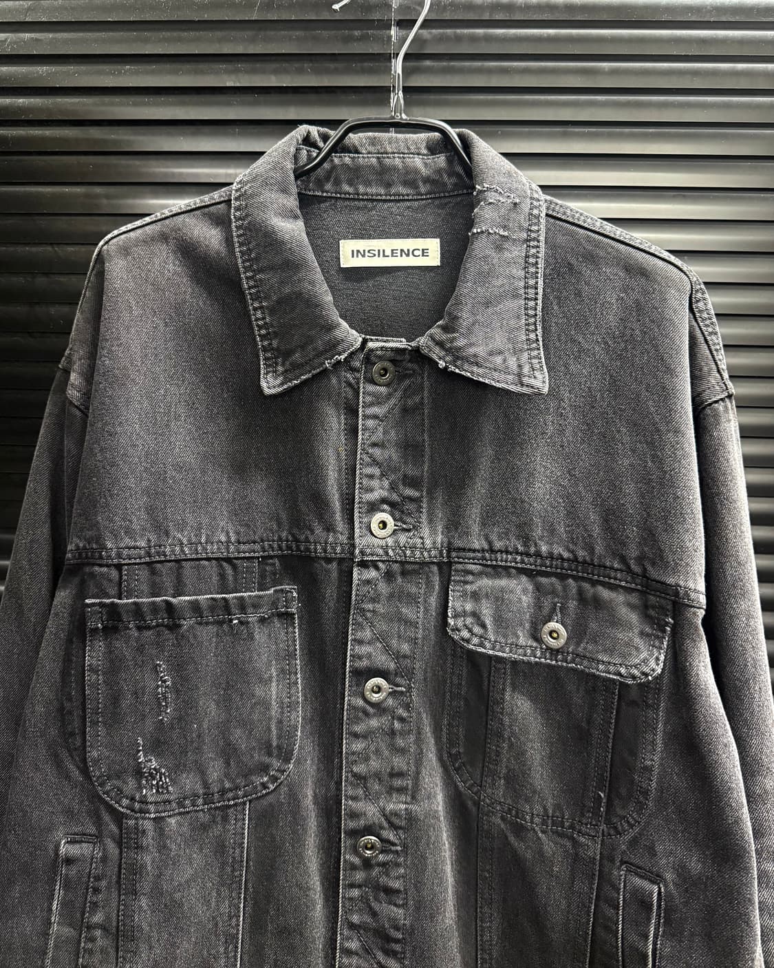 인사일런스 콘트라스트 흑청 데님 트러커 워크 자켓 오버핏 블랙 M 95 상품이미지5
