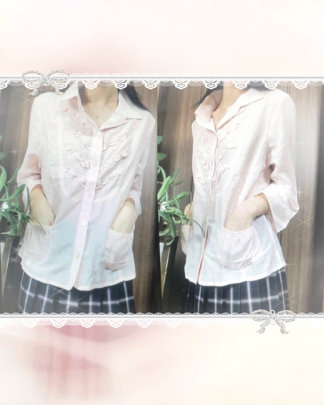 JP vintage pink lace blouse 상품이미지3