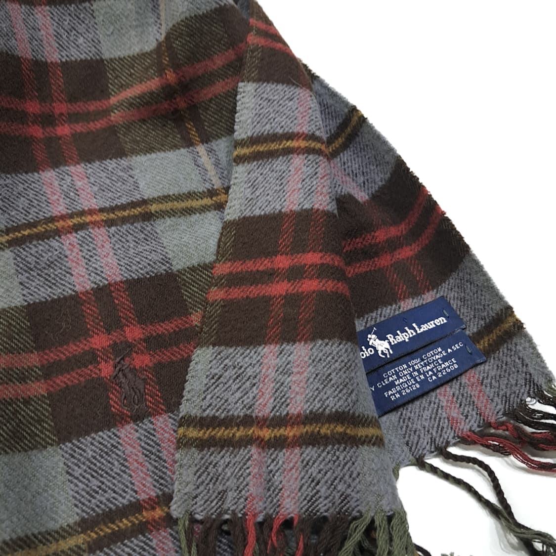 MX628 폴로 80s 프랑스판 코튼 타탄체크 멀티컬러 머플러 목도리 상품이미지4