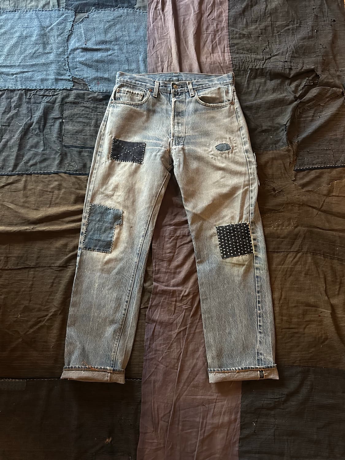 80s Levis 501 66후기 PatchWork Denim Pants 상품이미지1