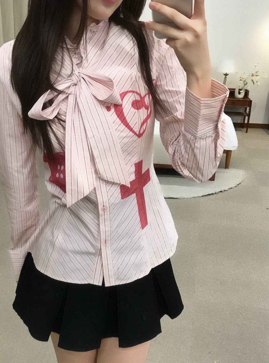 Ribbon Stripe Pink Shirt 상품이미지1