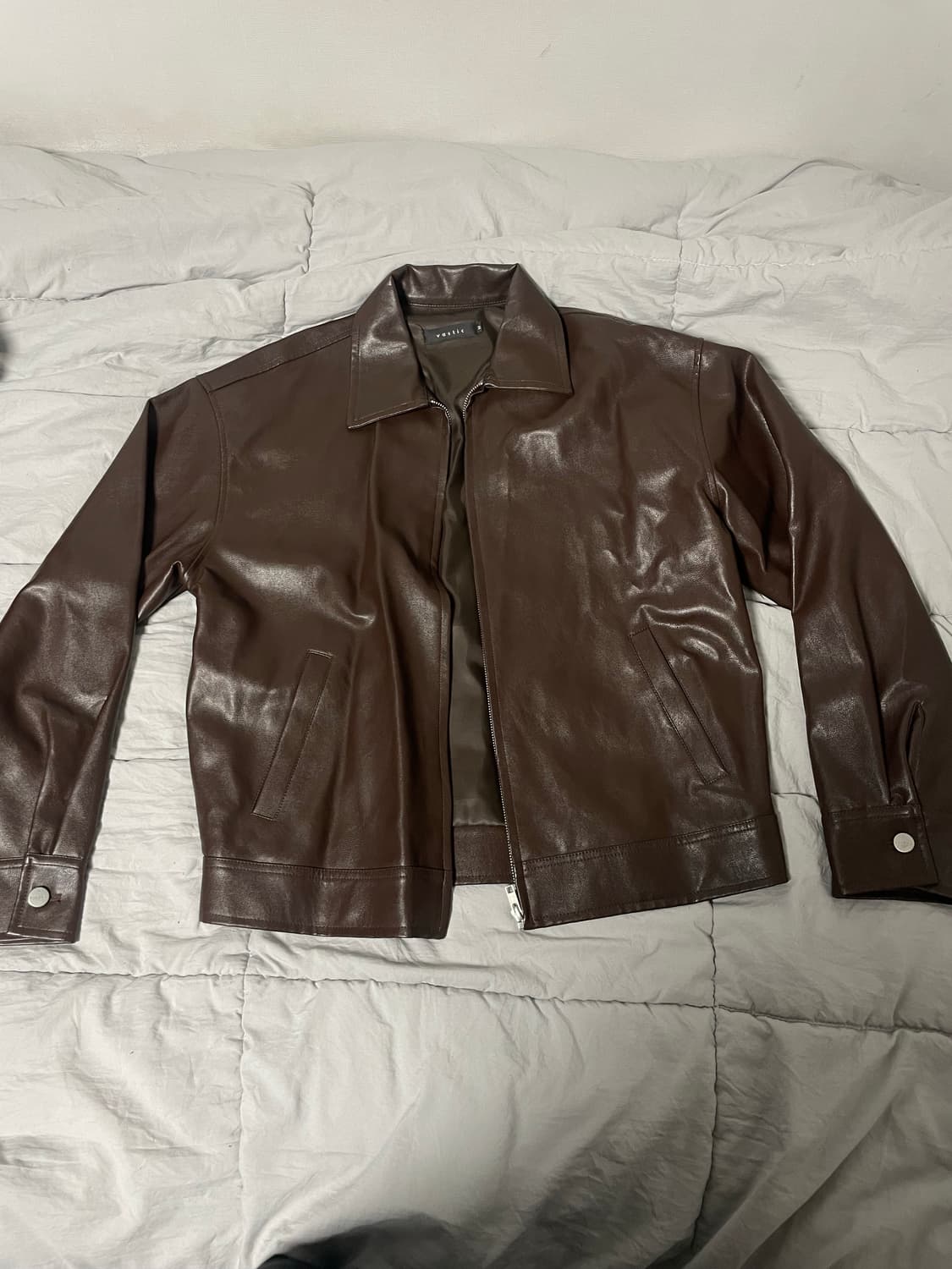 바스틱 오버핏 싱글 레더 숏 자켓 브라운 M 상품이미지3