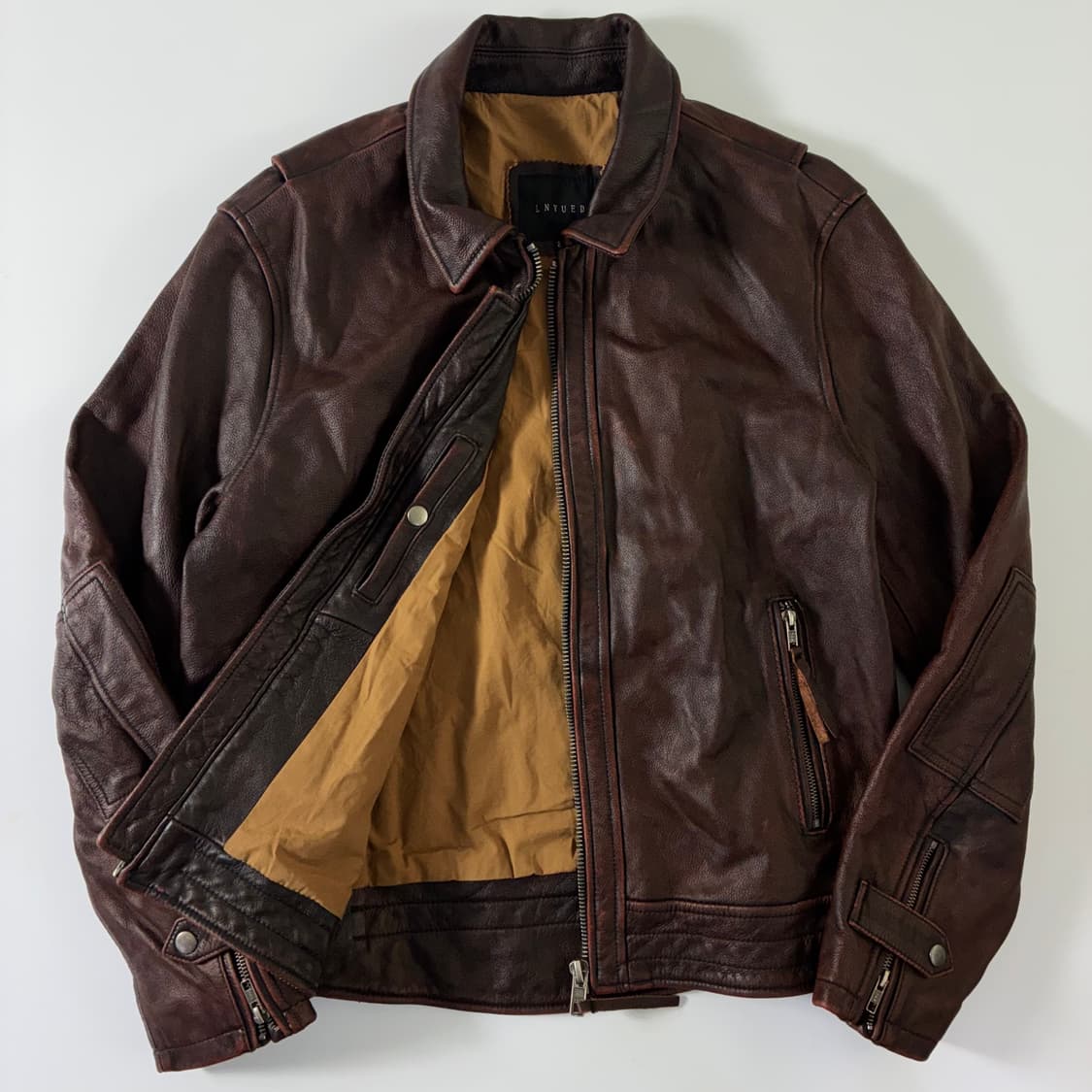 Vintage Lnyueda 브라운 카우레더 바이커 자켓 상품이미지3