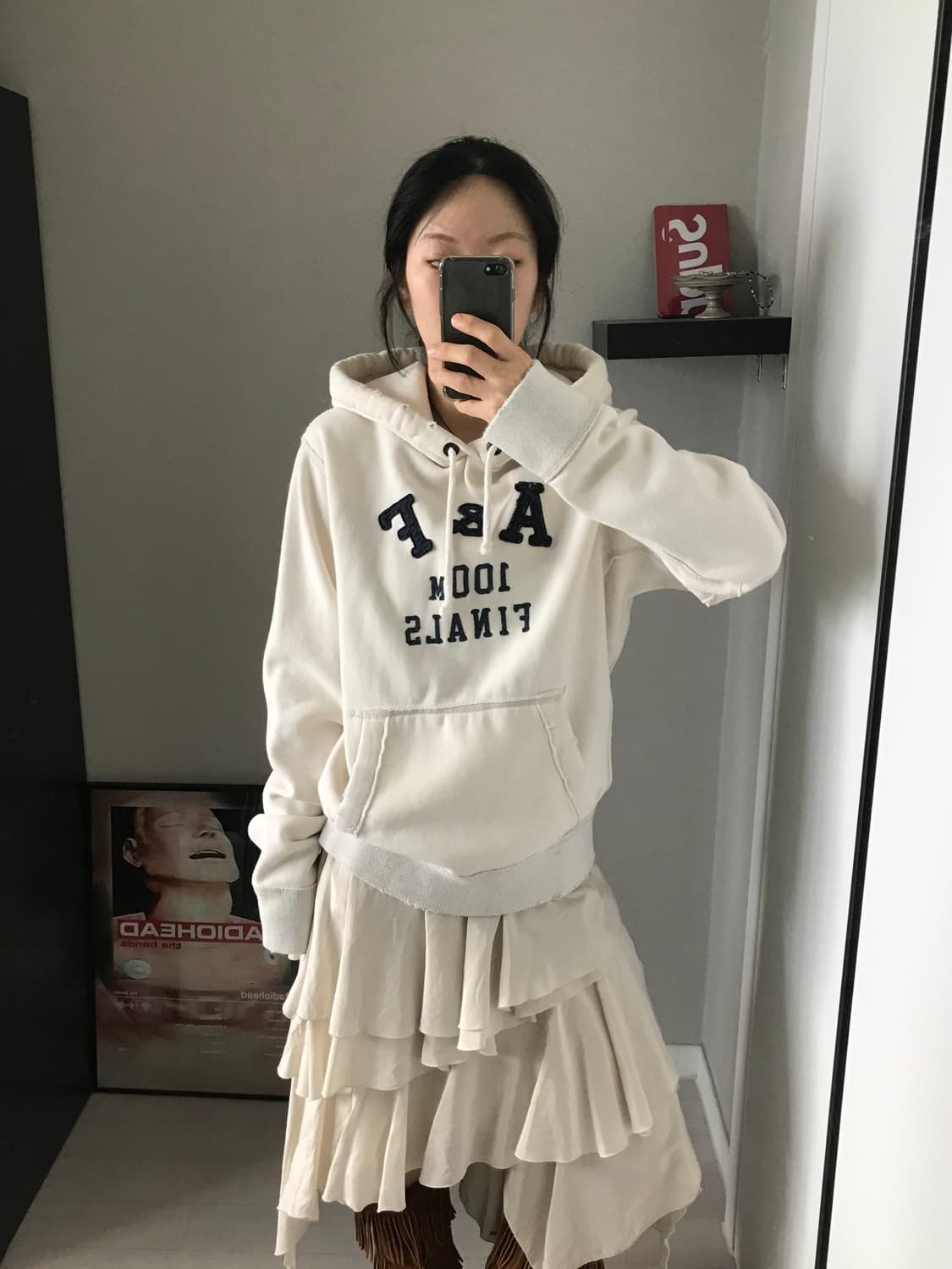 아베크롬비 자수로고 화이트 후드티 상품이미지2