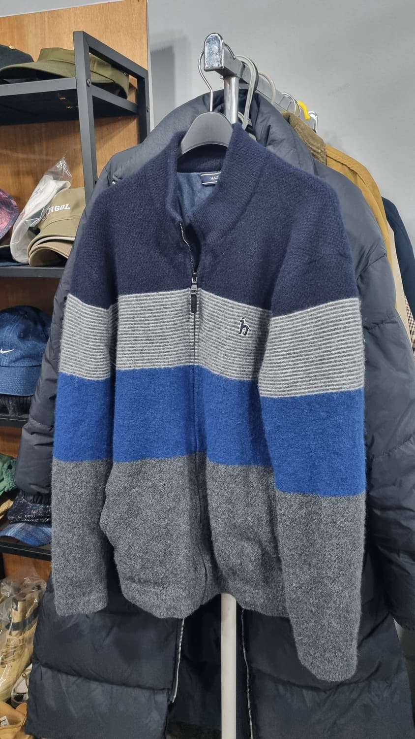 HAZZYS(헤지스) 집업 울혼방 니트 가디간 100~슬림105 상품이미지1