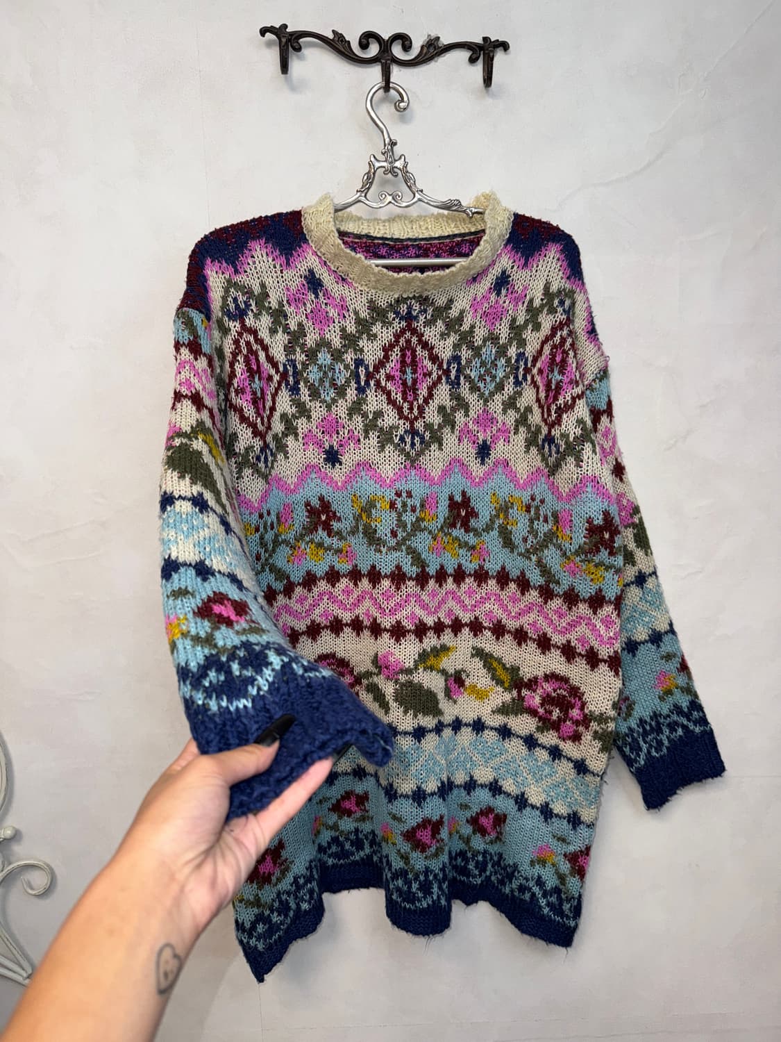 Mixed pink blue bohemian hippie knit ops 상품이미지4