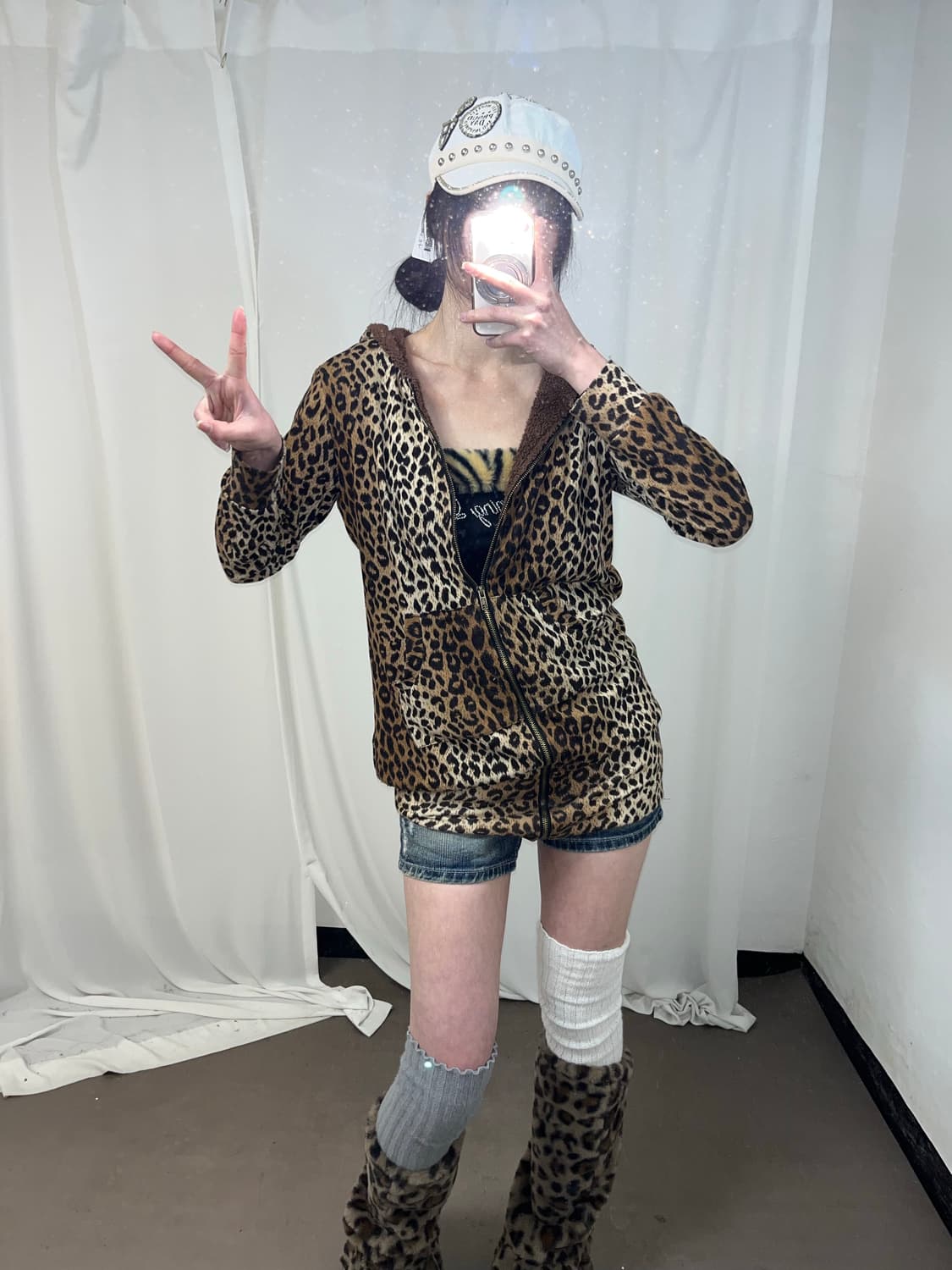 갸루st 레오파드 후드집업 상품이미지3