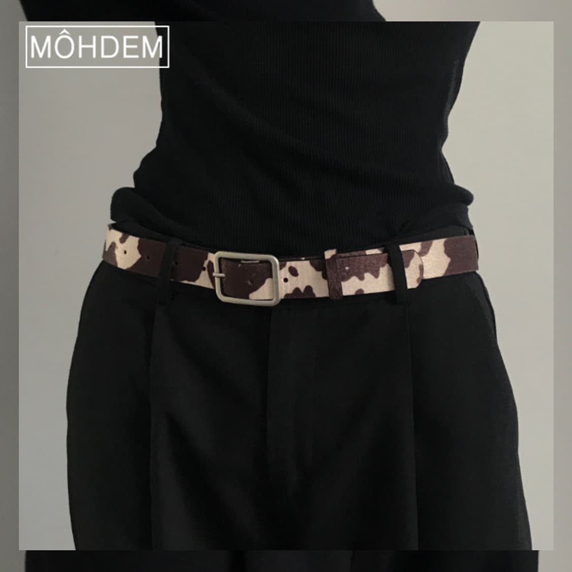 [Unisex] 카우헤어 송치털 벨트 레오파드 브라운 상품이미지1