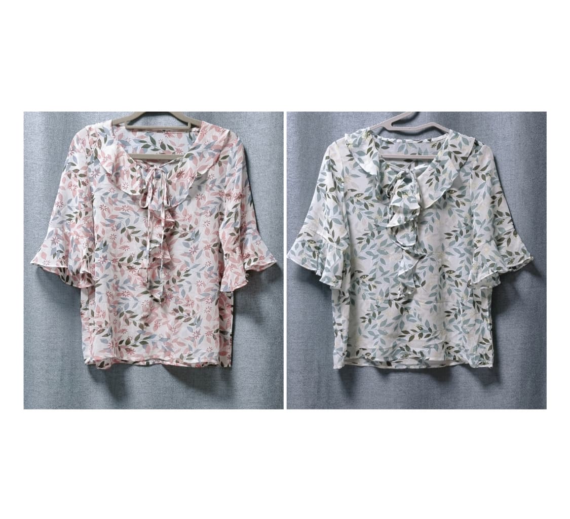 리본넥 플라워 블라우스(핑크/그린) 상품이미지1