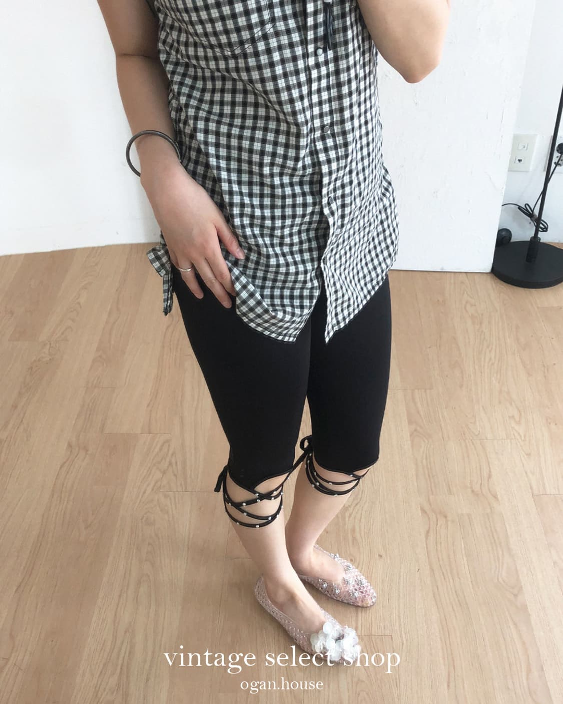 vintage pearl ribbon capri leggings 상품이미지1