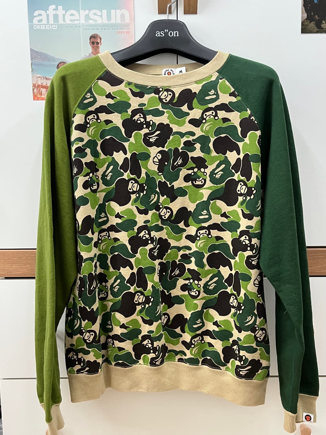 베이프 베이비 마일로 사루 카모 배색 나그랑 맨투맨 녹계 상품이미지2