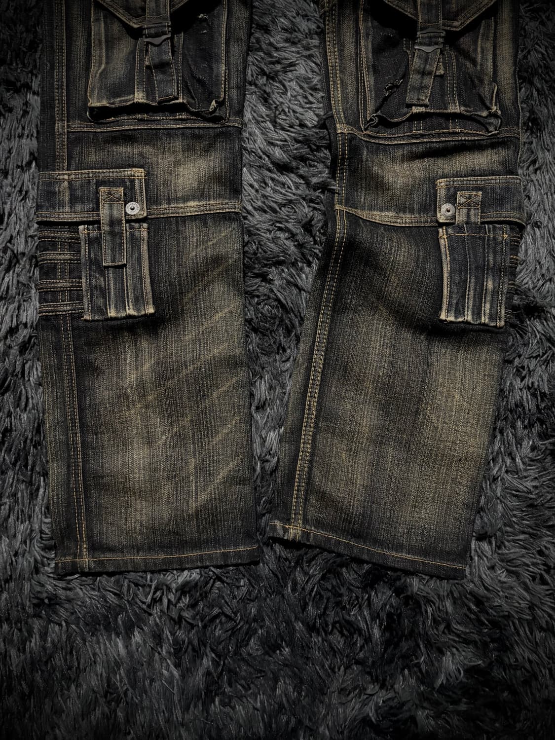 JEANS DE ART 옐로우 워싱 멀티포켓 백 윙자수 데님 카고팬츠 상품이미지4