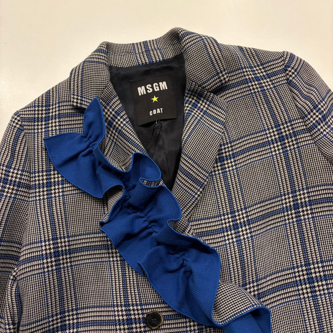 [40] MSGM 체크 롱 코트 블루 프릴 수입택 C374 상품이미지3